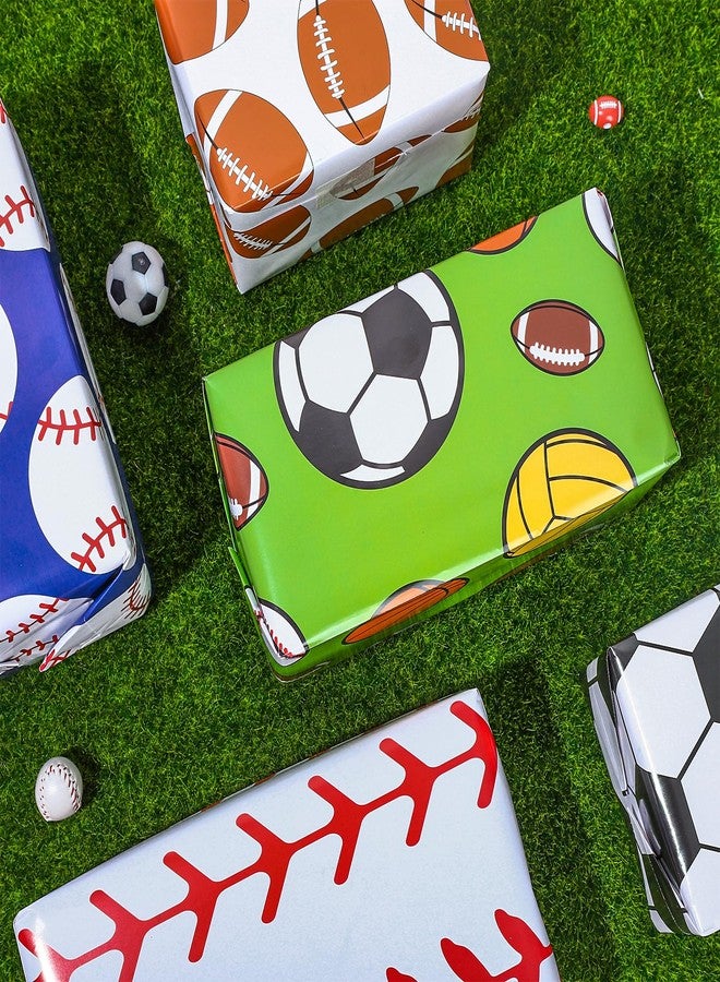 Whaline 12 Sheets Sports Ball Theme Wrapping Paper Football Basketball Soccer Folded Flat Gift Wrap Paper 6 Designs DIY Craft Art Paper for Baby Shower Birthday Party Gift Packing, Not Roll - Image 4
